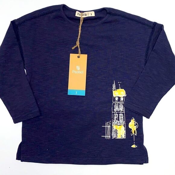 Pastel London placement graphic print tee french navy sz 3 New - Picture 1 of 6